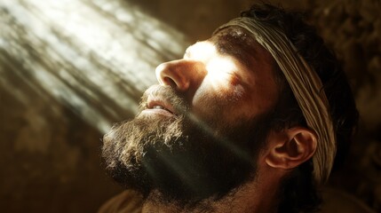 Paul being blinded by a light on the road to Damascus. Biblical depiction of Paul (then Saul) being blinded by a heavenly light.