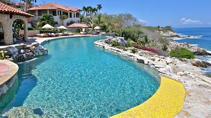 Fototapeta premium Aerial views of a relaxing coastal paradise retreat