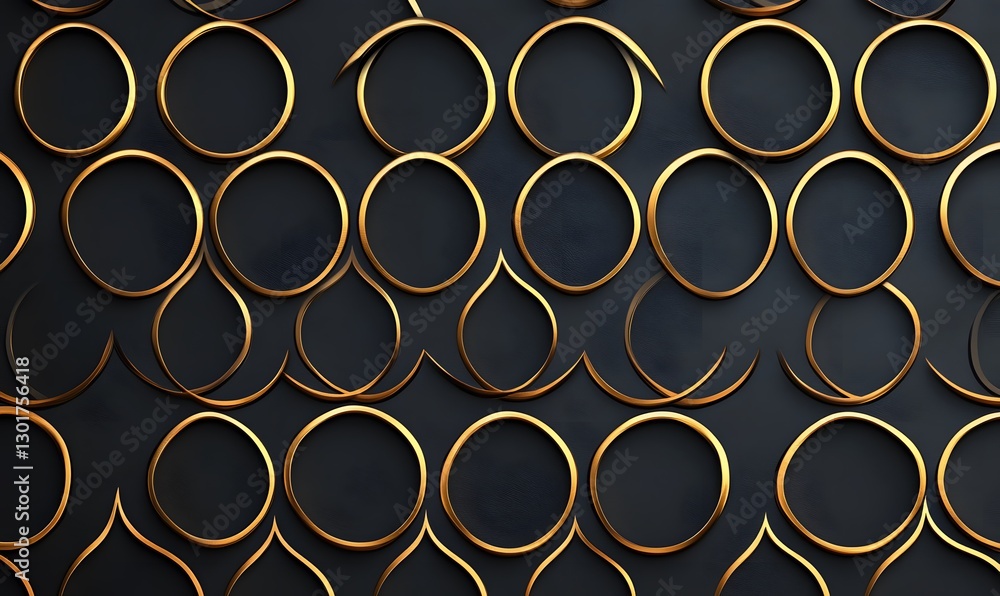Poster elegant golden circle and curves pattern on a dark background creating a luxurious design