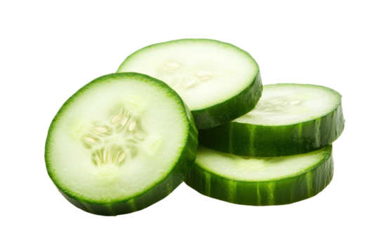 Freshly sliced cucumber for salads and snacks, cut out