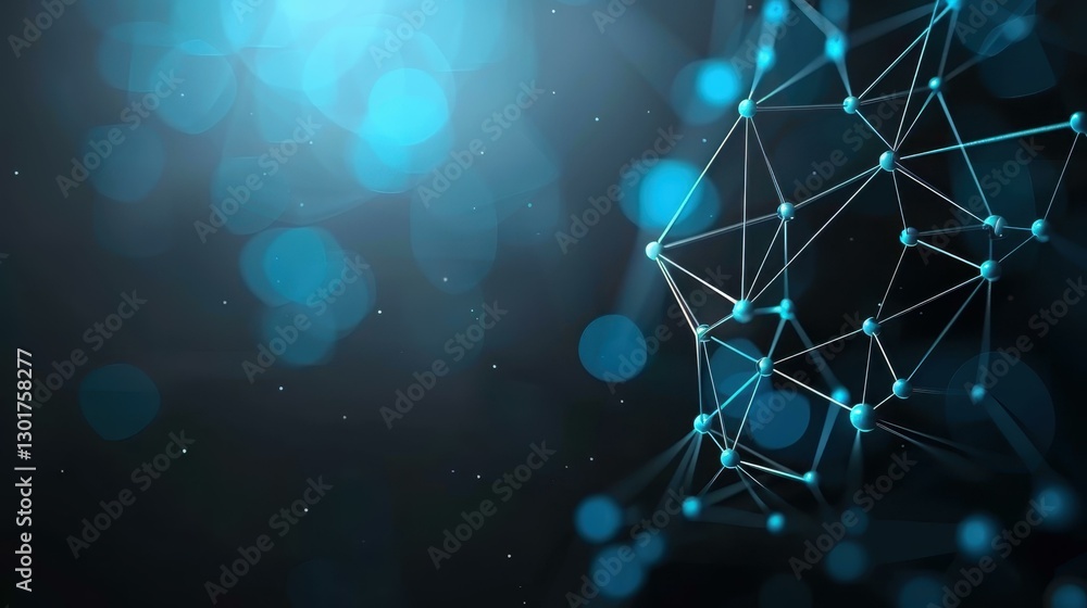 Poster dive into a mesmerizing abstract scene featuring a blue glowing low poly mesh set against a dark, dy