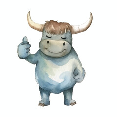 watercolors Cute bull thumbs up illustration 