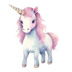 watercolors Cute unicorn standing illustration 