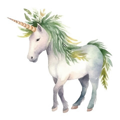 watercolors Cute unicorn standing illustration 