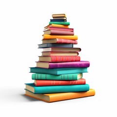 A vibrant stack of books showcases diverse colors, representing knowledge and learning against a clean white backdrop.