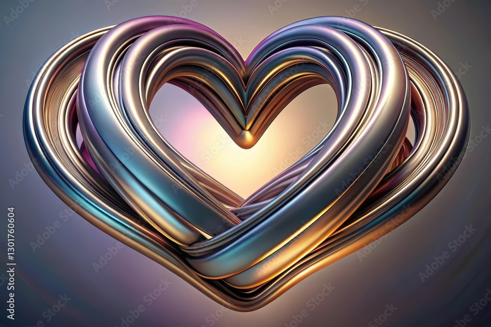 Poster intricate intertwining hearts shining with metallic hues create a mesmerizing symbol of love and con