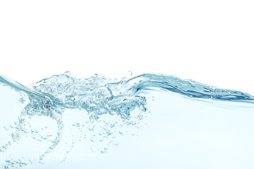 Clear Blue Water Wave Surface with Bubbles and Splashes on White Background, Fresh Pure Aqua Motion...