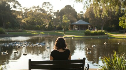 Relaxing Moment by the Lake with Ducks in a Peaceful Park Setting