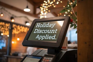 Holiday savings celebration at a bustling retail store during a festive evening. Generative AI