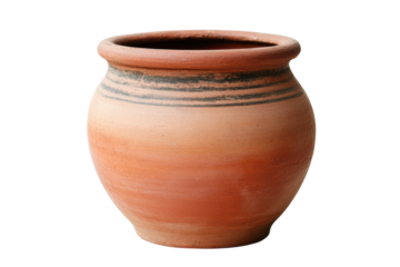Clay pot with decorative stripes for storage, cut out