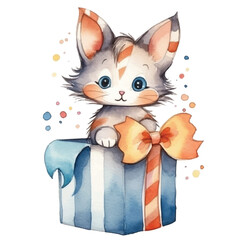 watercolors Cute cat sitting illustration 