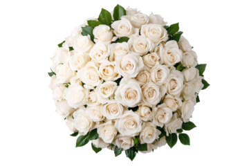 Elegant arrangement of white roses with greenery, cut out