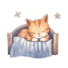 watercolors Cute cat sleeping illustration 