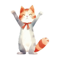 watercolors Cute cat stretching illustration 
