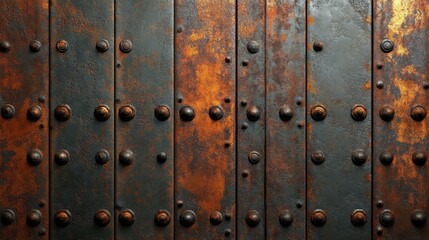 Fototapeta premium Explore this rustic metal texture featuring weathered bolts and rust patterns, perfect for industrial design projects.