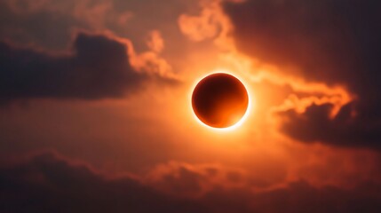 Obraz premium Total solar eclipse during sunset, fiery sky
