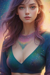 青いファッションの女　AI画像　ジェネレーティブAI