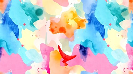 vibrant and colorful abstract painting with paint splatters on white background, composed of variety colors, including blues, greens, yellows, pinks, creating unique design