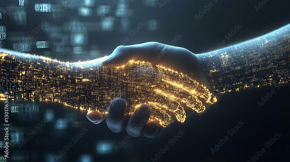 Aufkleber a digital contract exchange between businesses in a b2b deal, showing secure transactions with space