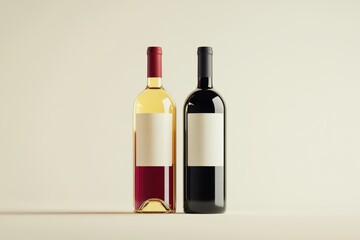 Elegant display of two wine bottles, a blend of red and white, perfect for any gathering or celebration in a minimalist setting