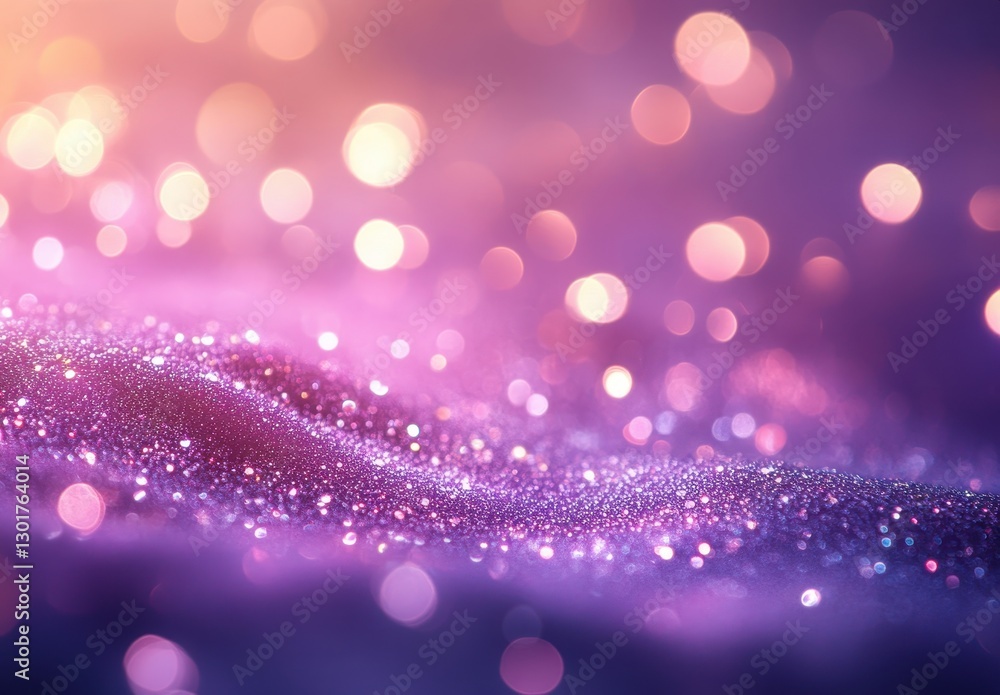 Poster abstract background with shimmering glitters in purple and violet hues, creating a dreamy and enchan
