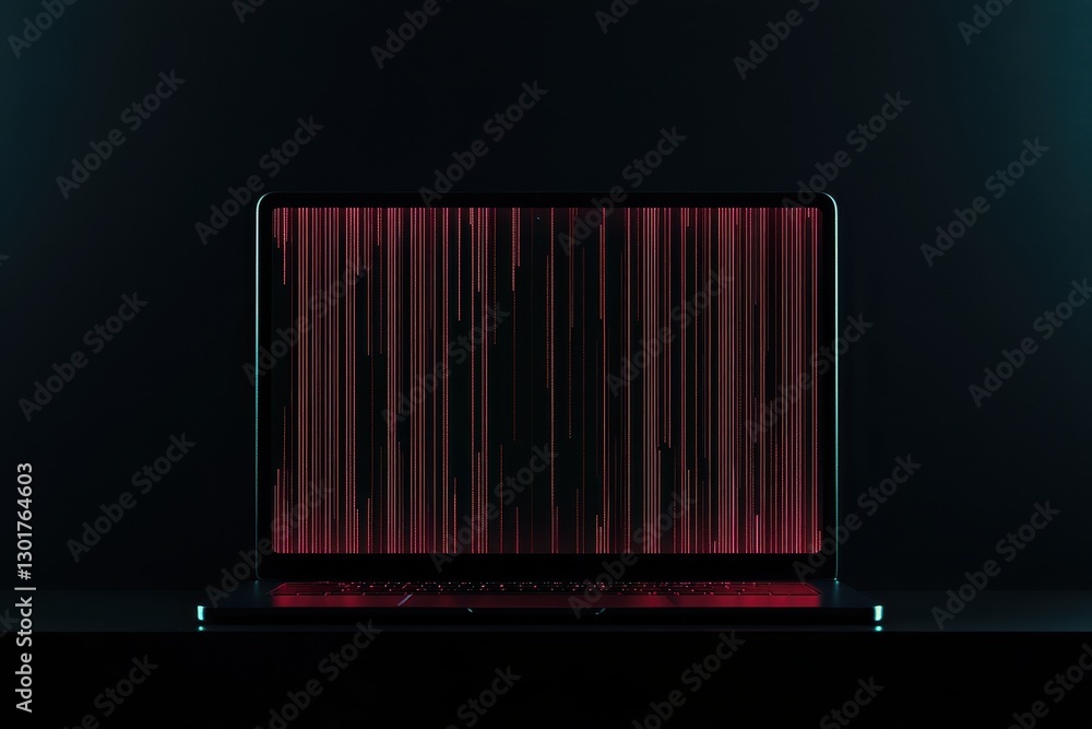 Poster digital glitch art with vibrant red lines across a dark screen evokes a sense of mystery and technol