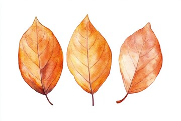 Three watercolor autumn leaves isolated on white. (1)