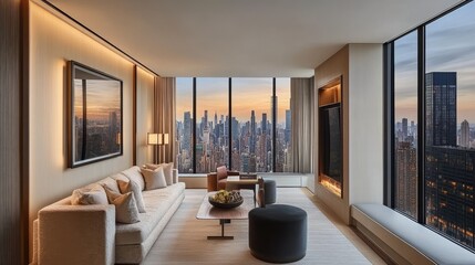 Fototapeta premium A premium concierge area in a high-rise penthouse suite, offering personalized assistance.