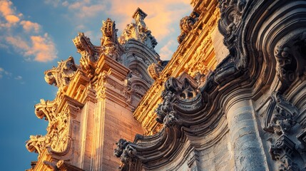 Obraz premium Ornate church facade detail at sunset.