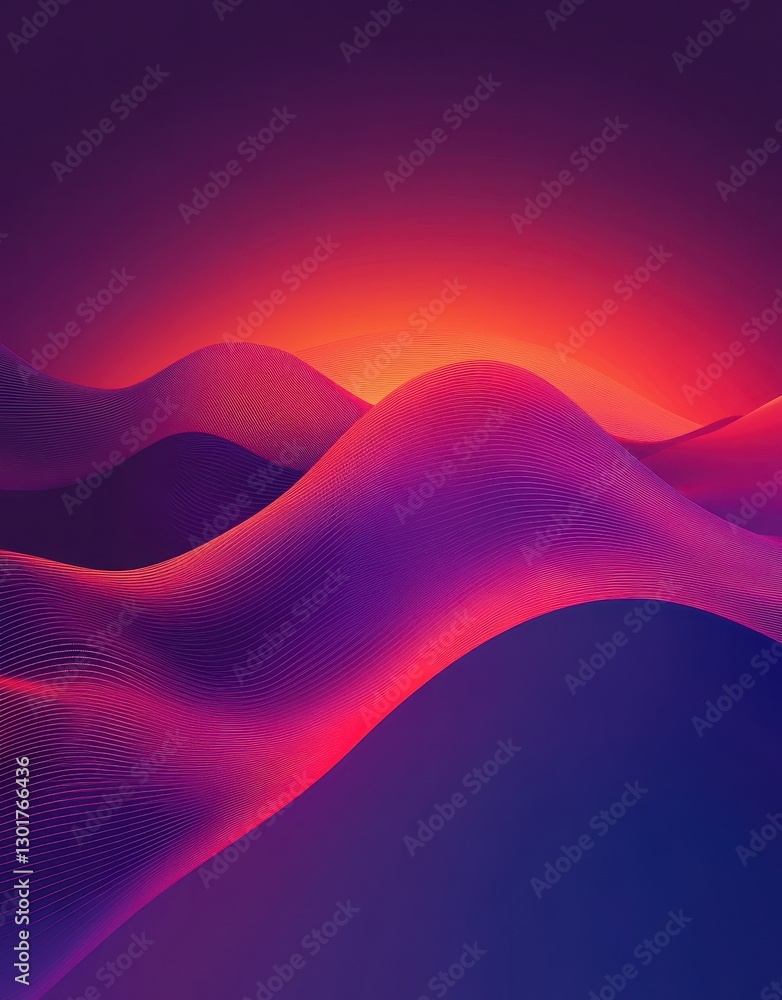 Poster abstract colorful waves flowing in a vibrant gradient background with shades of purple and orange cr