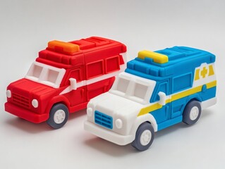 3D Printed Ambulance Toys in Multiple Colors on White Background