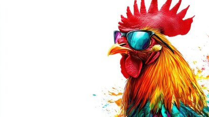 Cool Rooster Sunglasses Paint Splash White Background