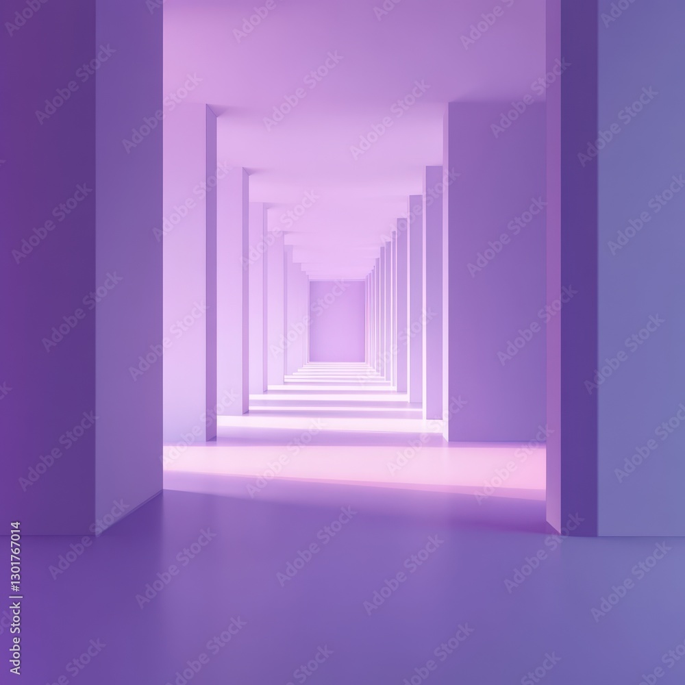 Poster abstract corridor illuminated with soft purple light creating a surreal and calming atmosphere for m