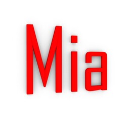 The name "Mia" in bold red text on a white background.