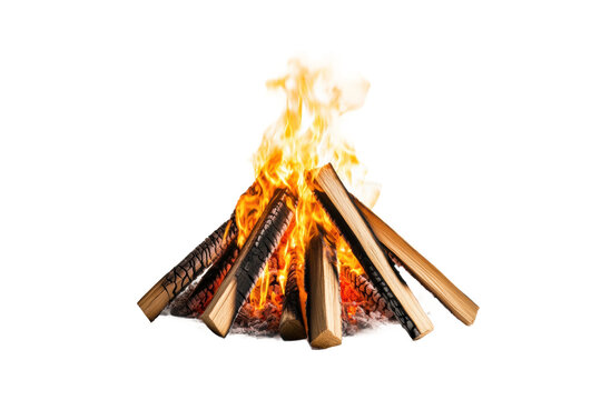 Bright flames from a wood-burning fire pit, cut out