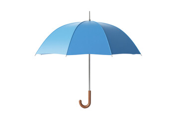 Stylish blue umbrella with wooden handle in focus, cut out