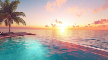 A sunset-lit hotel pool with an infinity edge, seamlessly blending with the ocean beyond.