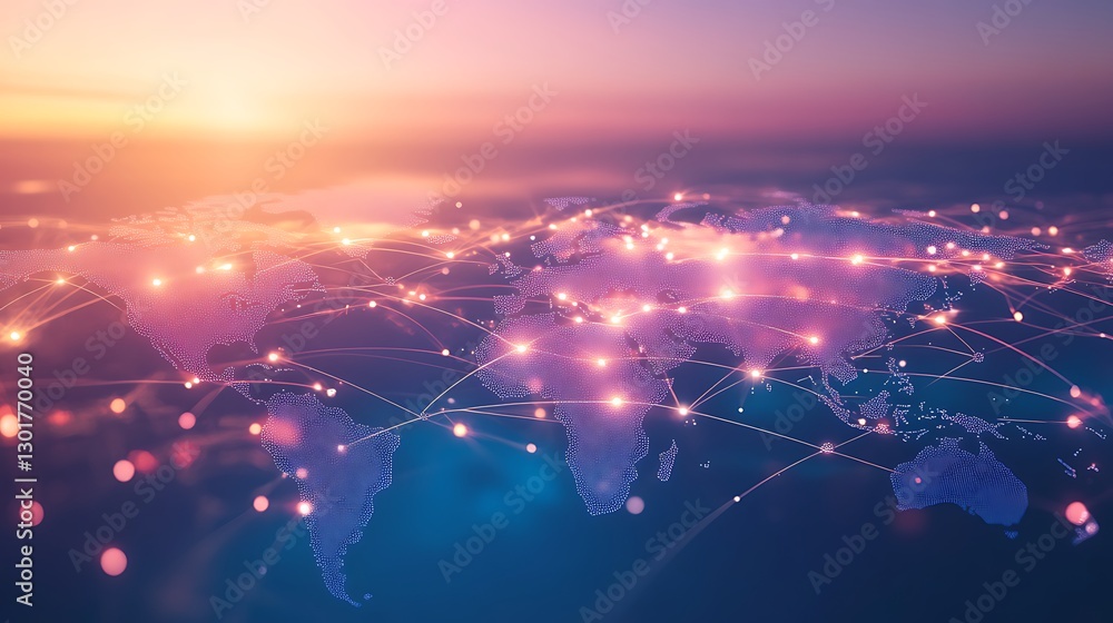 Aufkleber a world supply chain network with linked points, showing global trade and connections, with space fo