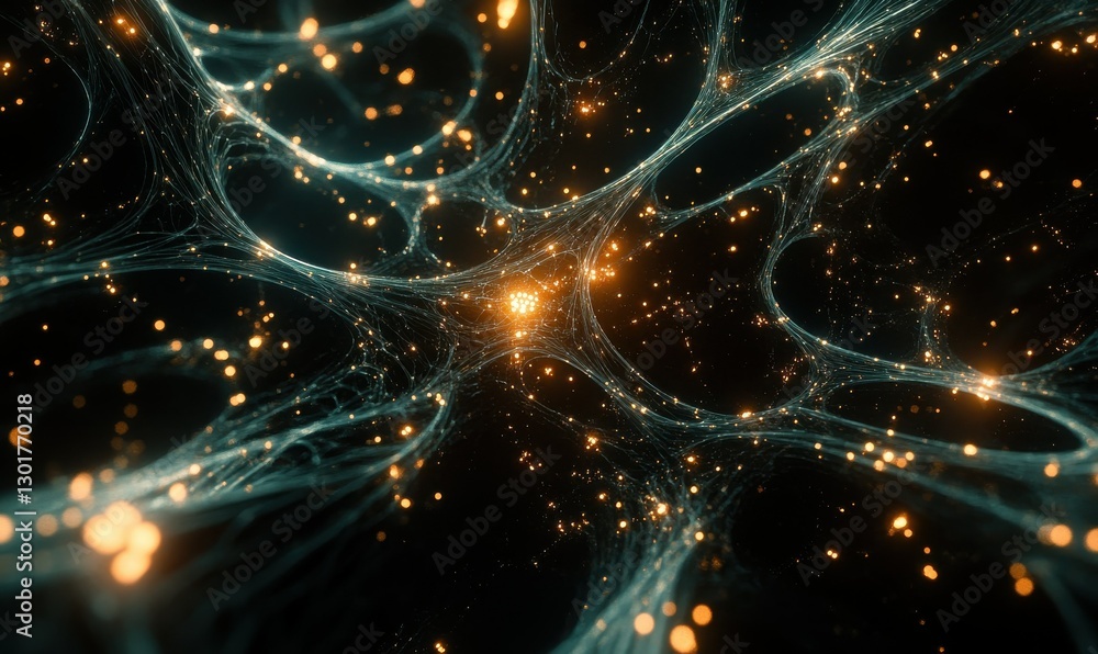 Poster intricate web of glowing data points in a futuristic network environment, symbolizing seamless globa