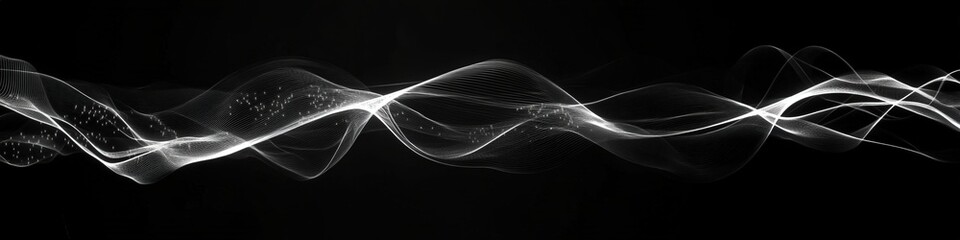 White energy waves flow, dark background, abstract design, website banner