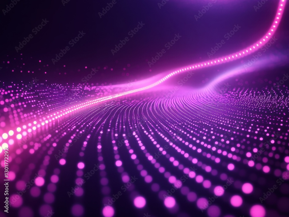Poster abstract glowing light waves in purple and pink tones with dynamic energetic patterns and vibrant fl