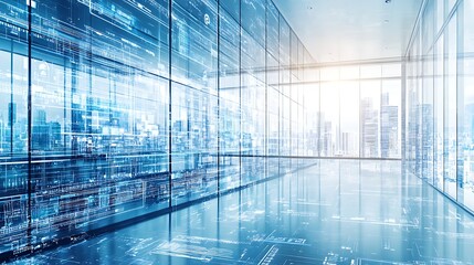 A modern high-tech office where teams track and improve TQM processes using advanced tools and real-time data.