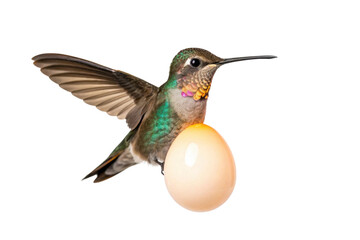 Fototapeta premium Hummingbird hovering with an egg in a vibrant display of nature's wonders and parental instincts