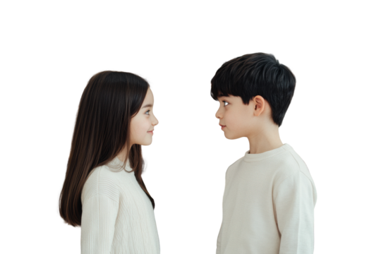 Children gazing at each other with curiosity, cut out