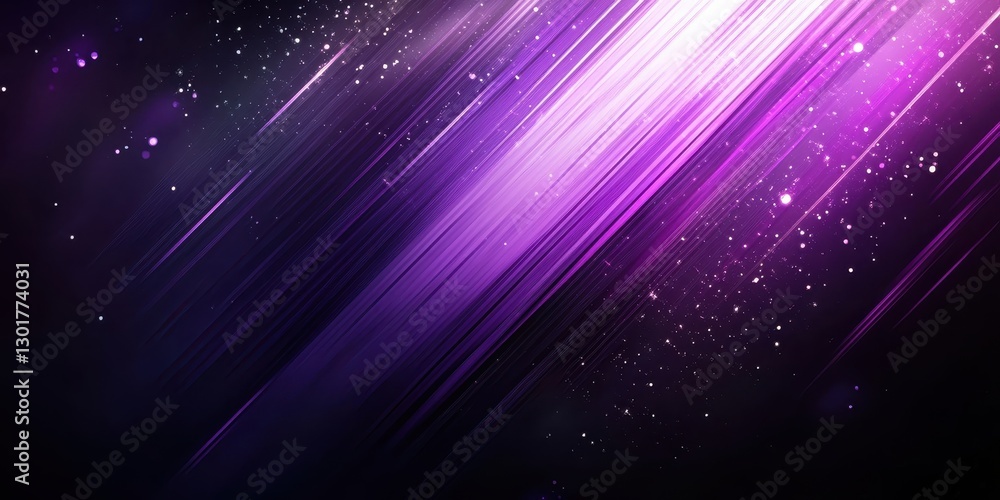 Poster abstract purple and black background with ray-like streaks of light creating a starry atmosphere for