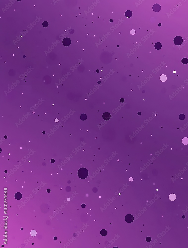 Poster abstract purple background with floating dots in varying sizes and shades creating a soft and dreamy