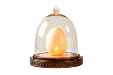 Unique decorative egg under glass dome with warm light for home decor
