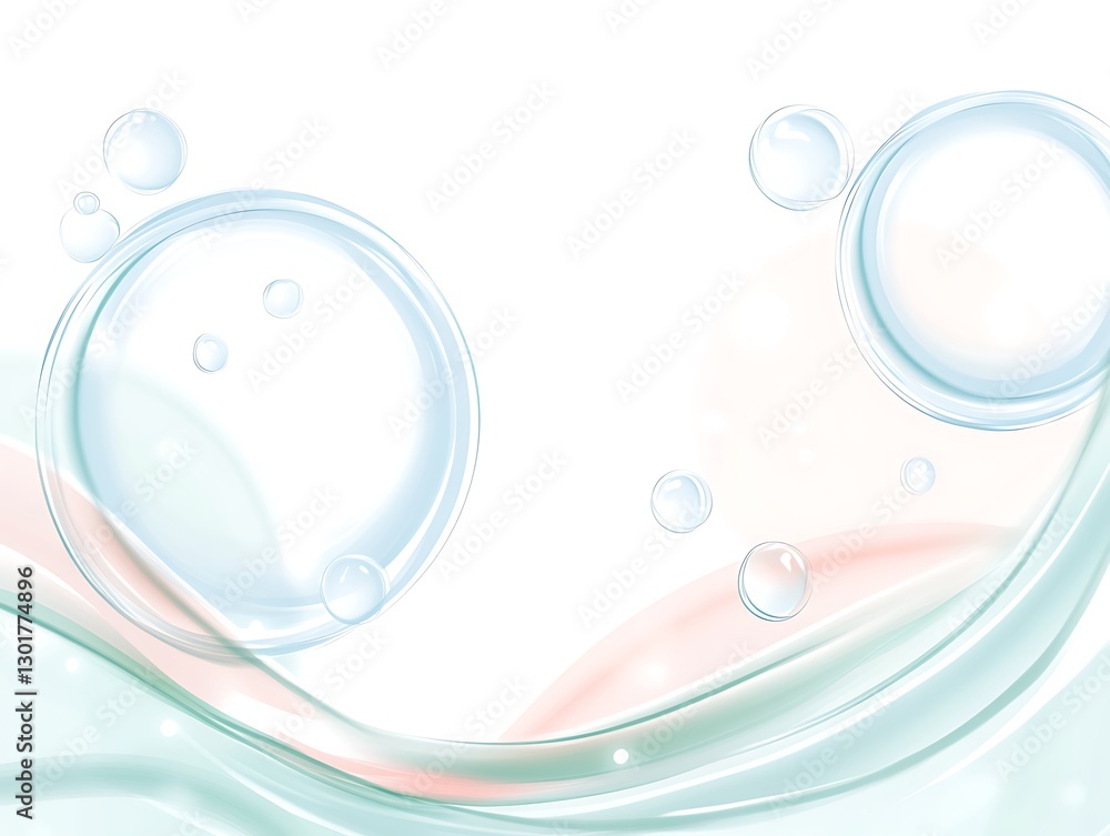 Poster abstract background with flowing lines and transparent sphere elements