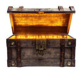 PNG Open wooden chest treasure vintage glowing. 
