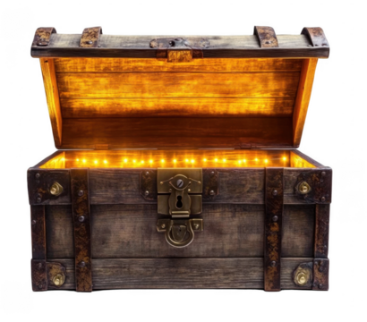 PNG Open wooden chest treasure vintage glowing. 
